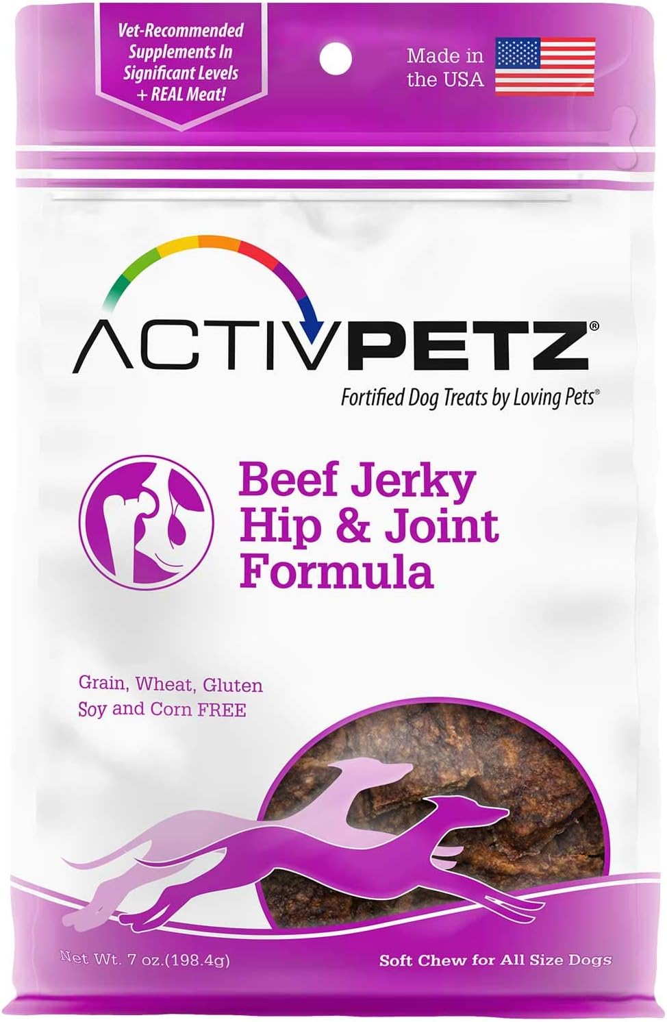 Loving Pets Activpetz Beef Jerky Hip & Joint Formula Dog Treat, 7 Oz