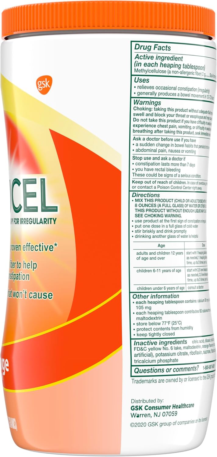 Citrucel Powder Fiber Therapy for Occasional Constipation Relief, 30 oz | Sugar Free, Methylcellulose Fiber Therapy for Irregularity That Won't Cause Gas, Orange Flavor