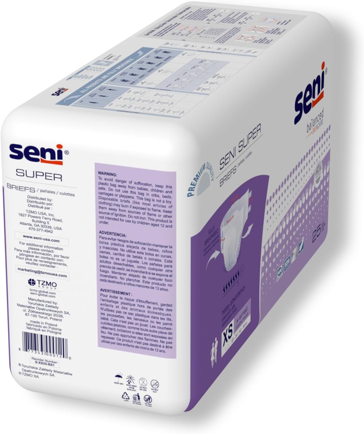 Seni Super Unisex Adult Incontinence Briefs with Tabs, 45-59 in, 75 ct | Breathable, Disposable Brief for Men & Women