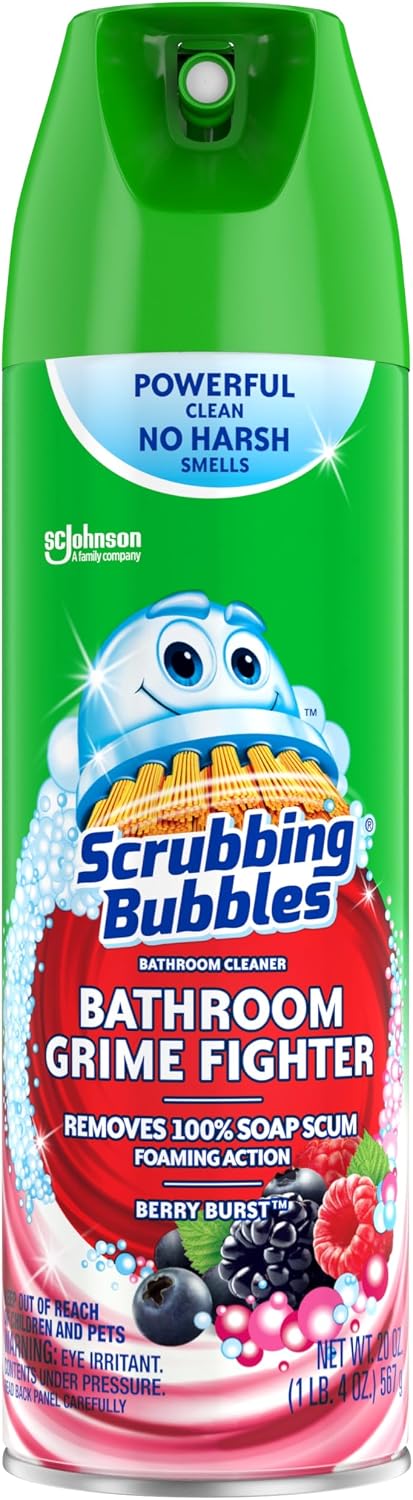 Scrubbing Bubbles Bathroom and Shower Cleaner Disinfectant Aerosol, Foaming Action Bathroom Grime Fighter, Rainshower Scent, 20oz