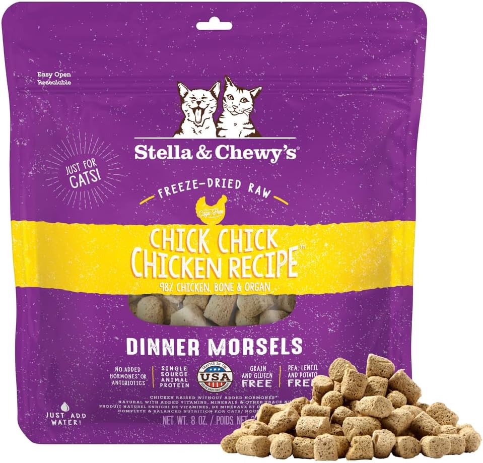 Stella & Chewy's Freeze-Dried Raw Cat Dinner Morsels - Premium Chicken Recipe with 98% Cage-Free Meat & Organs - Natural Grain-Free Cat & Kitten Food - Made in USA - 18 oz