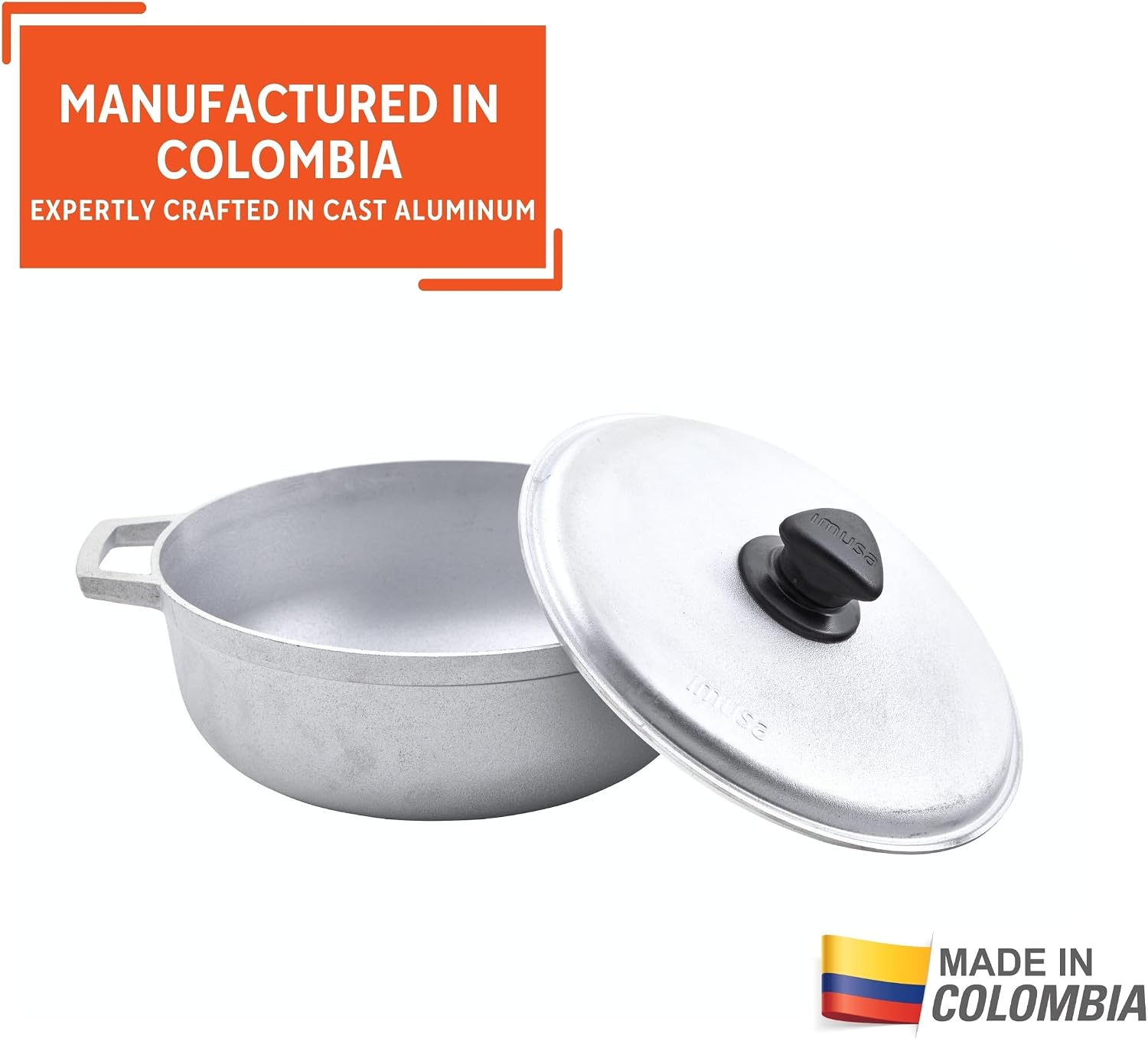 IMUSA USA 11.6Qt Jumbo Traditional Colombian Caldero, 11.6 Quart, Silver | Nonstick Finish, Glass Lid with Easy-Grip Handles, Ideal for Rice and Stews, Great for Family Meals