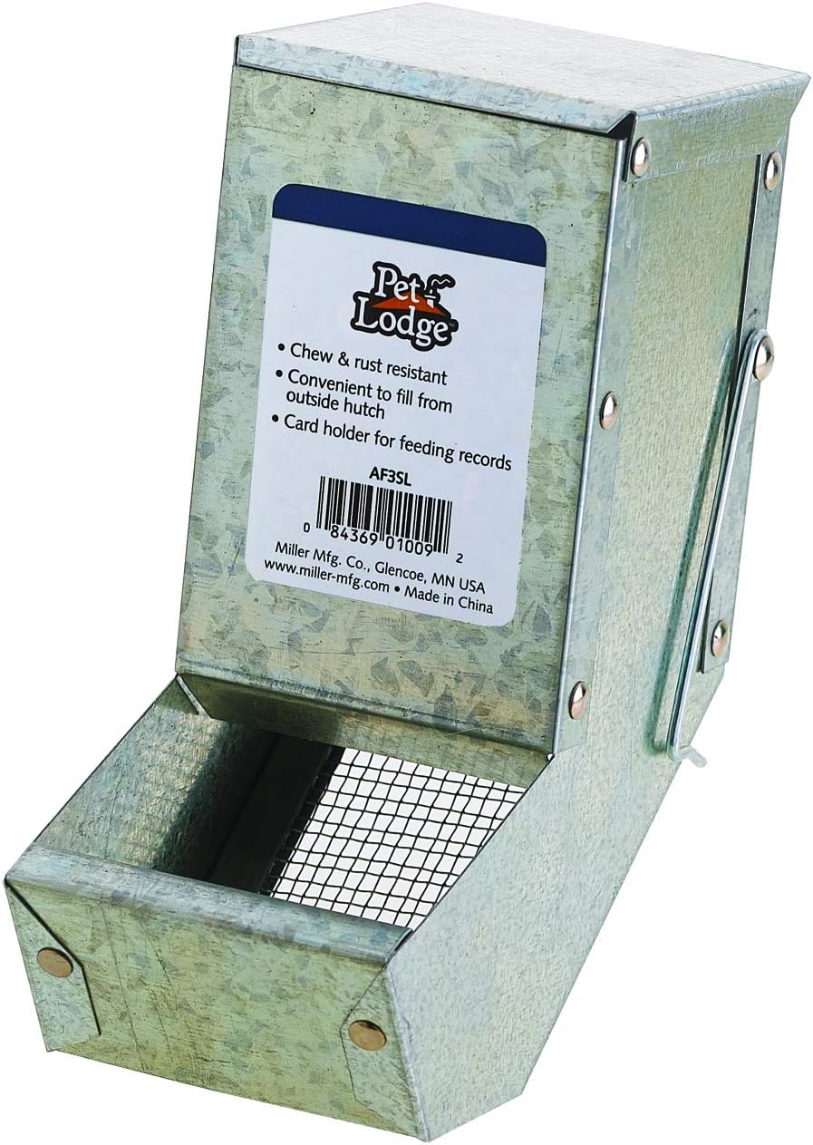 Pet Lodge® Steel Small Animal Feeder with Lid and Sifter Bottom | Cage Rabbit Feeder | Holds Several Days Worth of Food | 5 Inch
