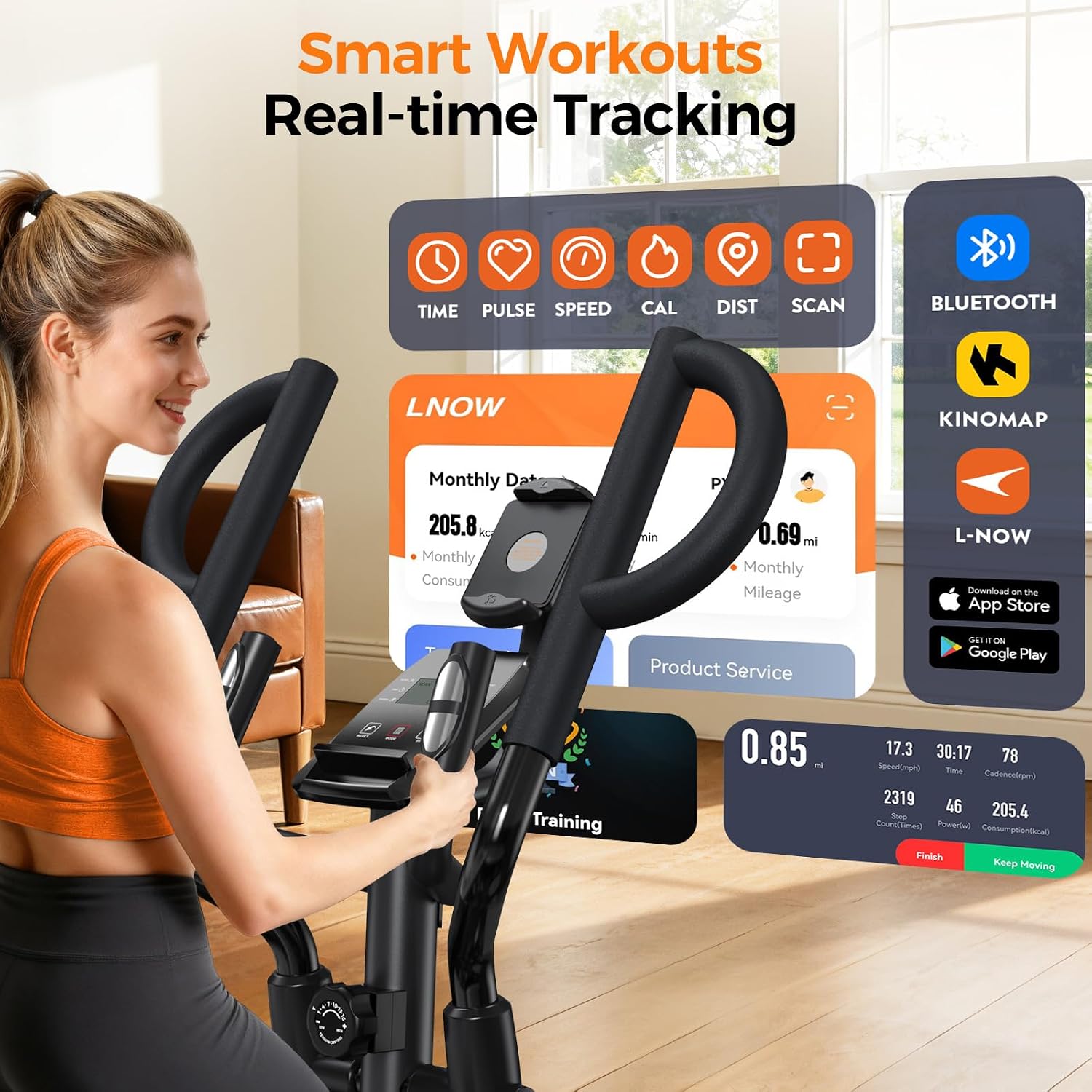 pooboo Elliptical Machine, Elliptical Exercise Machine with 16-Level Resistance&Quiet Magnetic Driving System, Elliptical Machine for Home with LCD Monitor&15.5-17IN Stride, 350LBS Weight Capacity