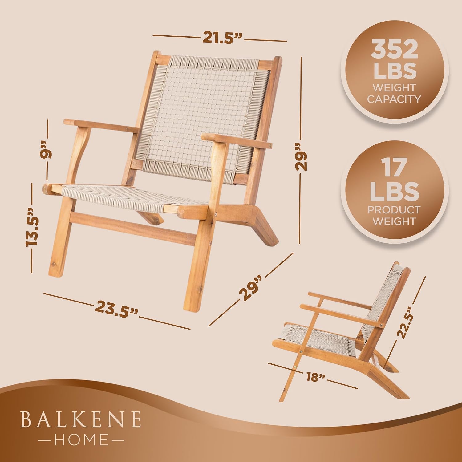 Balkene Home Vega Acacia Wood Outdoor Reclining Chair, Navy Blue Web Seat
