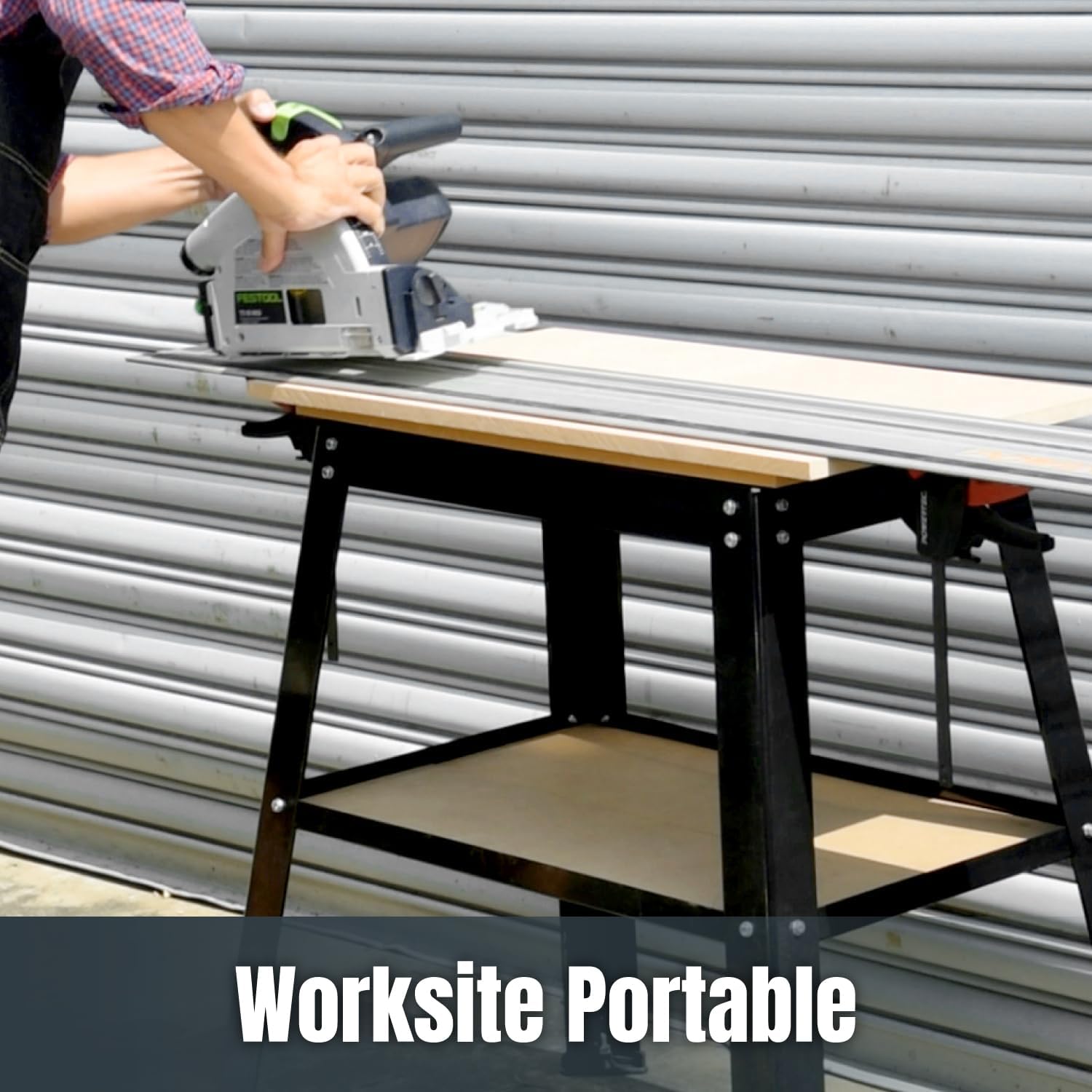 POWERTEC Tool Stand, MDF Split Top Expands to 20"x25", 32" Work Height Power Tool Stand for Drill Press, Belt Sander, Bench Grinder, Band Saw