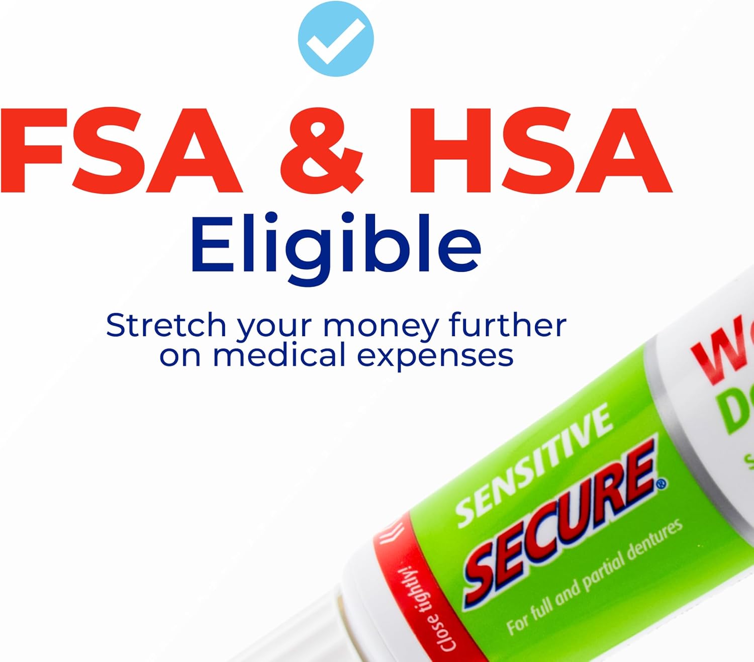 Secure Denture Adhesive Cream, Zinc Free Denture Glue, 1.4 oz | Waterproof Seal - Food Grade Ingredients - Less Adhesive, More Hold - Tube Lasts Up to 8 Weeks