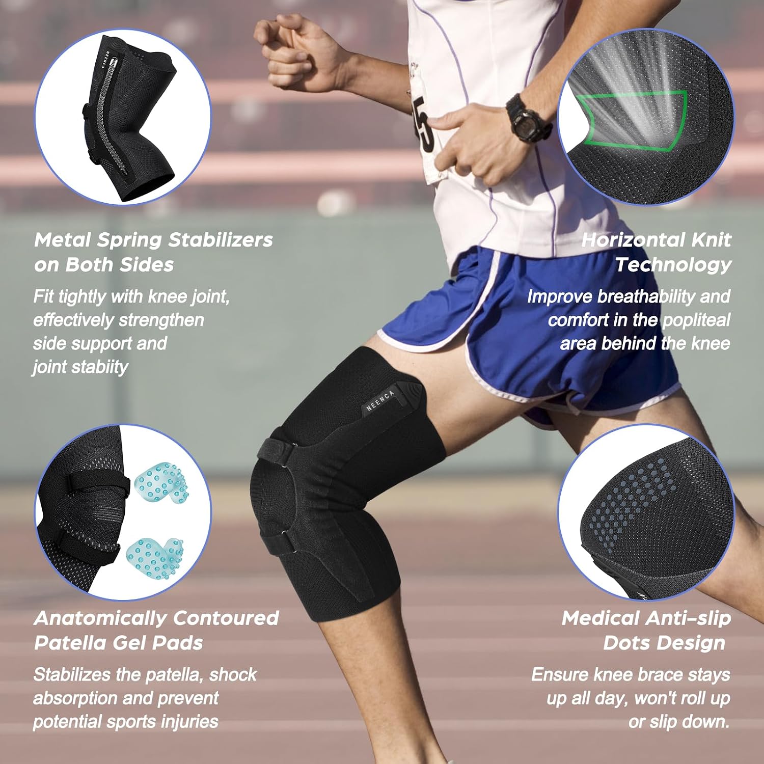 NEENCA Knee Braces for Knee Pain Relief, Compression Knee Sleeves with Patella Gel Pad & Side Stabilizers, Knee Support for Weightlifting, Running