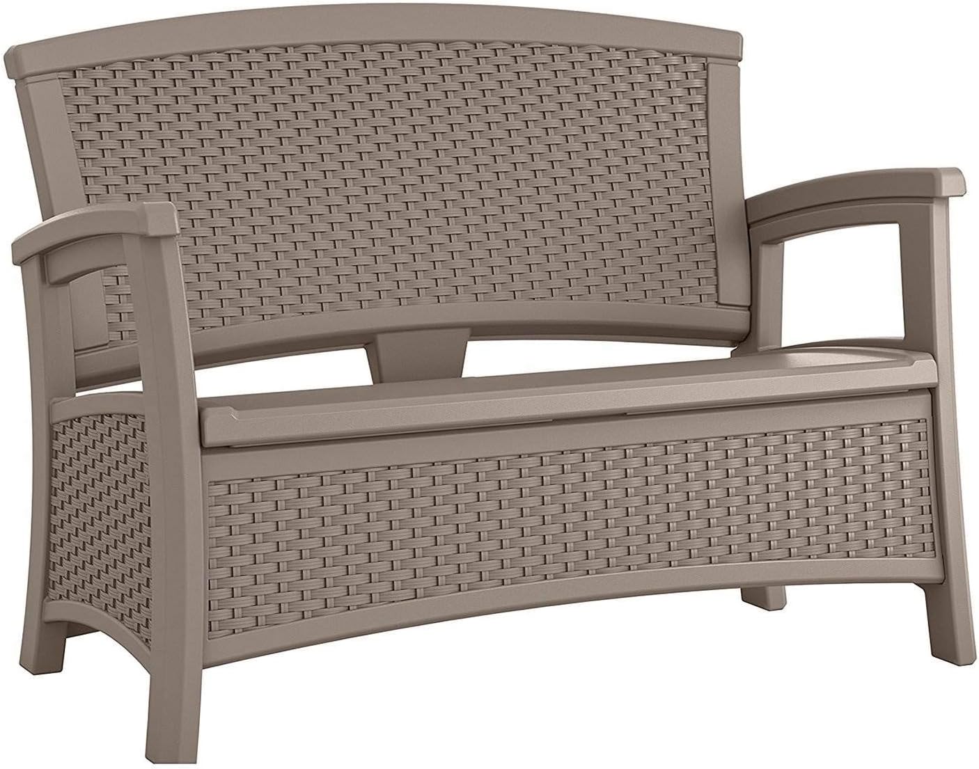 Suncast Outdoor Wicker Love Seat with 23-Gallon Storage, Comfortable Seating for Two, Ergonomic Back Support, All-Weather Furniture for Patio, Deck, and Garden, Java, Made in the USA
