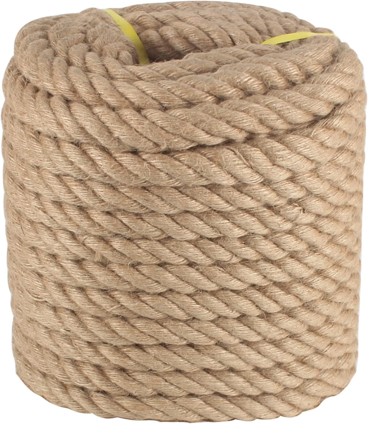 Jute Rope 1 in x 100 ft Thick Twisted Manila Ropes Natural Hemp Rope for Swing Bed, Railing, Crafts, Docks, Tug of War, Decorating, Nautical, Landscaping, Hammock