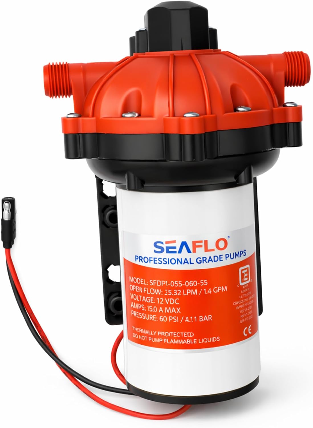 SEAFLO 55 Series 12V RV Water Pump 5.5 GPM 60 PSI Diaphragm Pump Heavy Duty Pressure Switch Built In Bypass Self Priming Quiet High Flow RV Marine Off Grid Freshwater System 4-Year Warranty