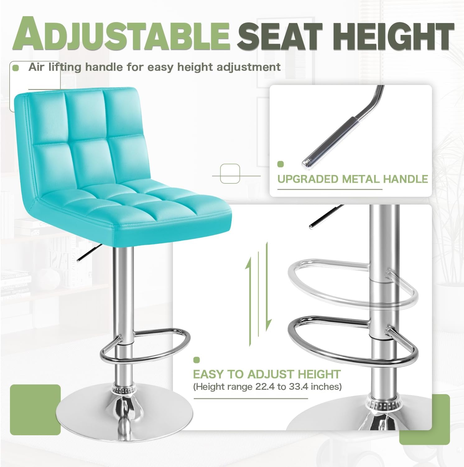 Furmax Bar Stools Modern Pu Leather Swivel Adjustable Hydraulic Bar Stool Square Counter Height Stool Set of 2 (White)