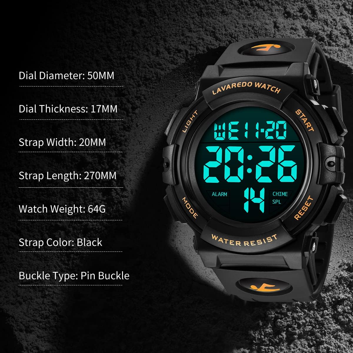 L LAVAREDO Mens Digital Watch Sports Military Watches Waterproof Outdoor Chronograph Wrist Watches for Men with LED Back Ligh/Alarm/Date