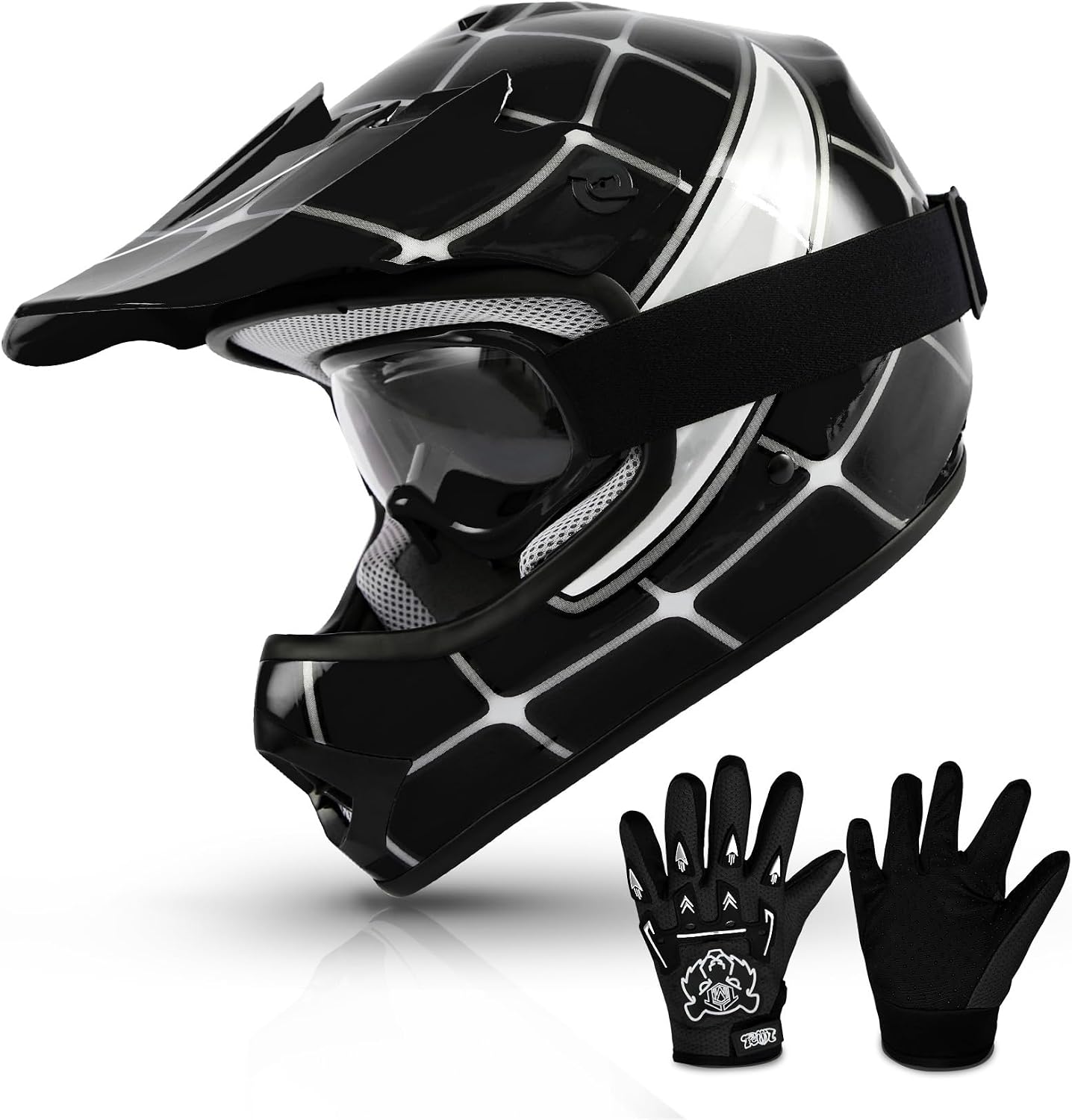 TCMT Youth Dirt Bike Helmet DOT Certified - Kids Full Face Motocross ATV Helmet with Goggles, Gloves and Helmet Bag for Off-Road, BMX, MX, Street Riding