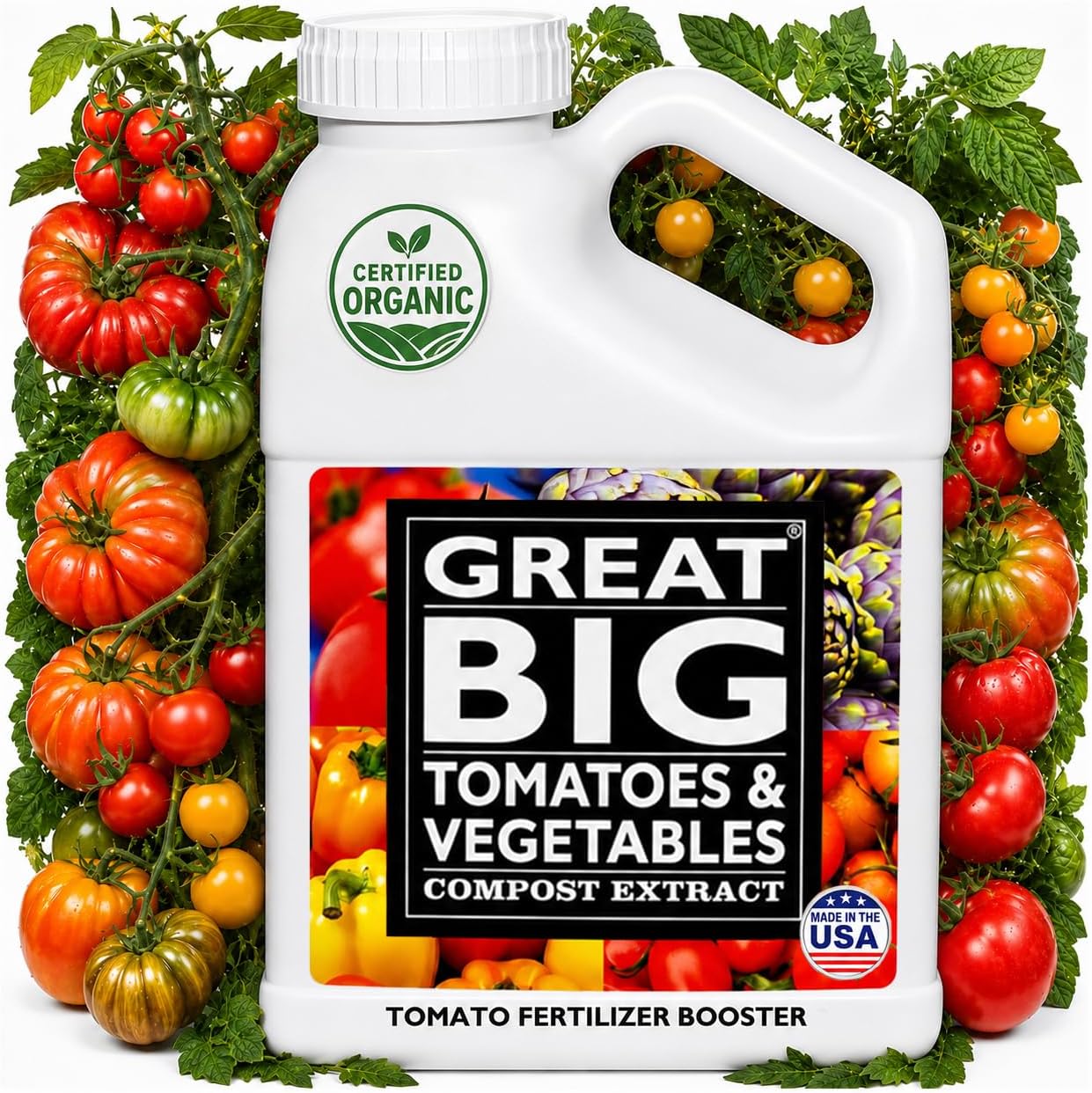 Great Big Tomatoes and Vegetables Liquid Fertilizer Booster - Organic Soil Conditioner, Liquid Compost Extract with Humic Acid, Fertilizer Activator for Big Vegetable Yields, 70 Minerals - 32 Ounce