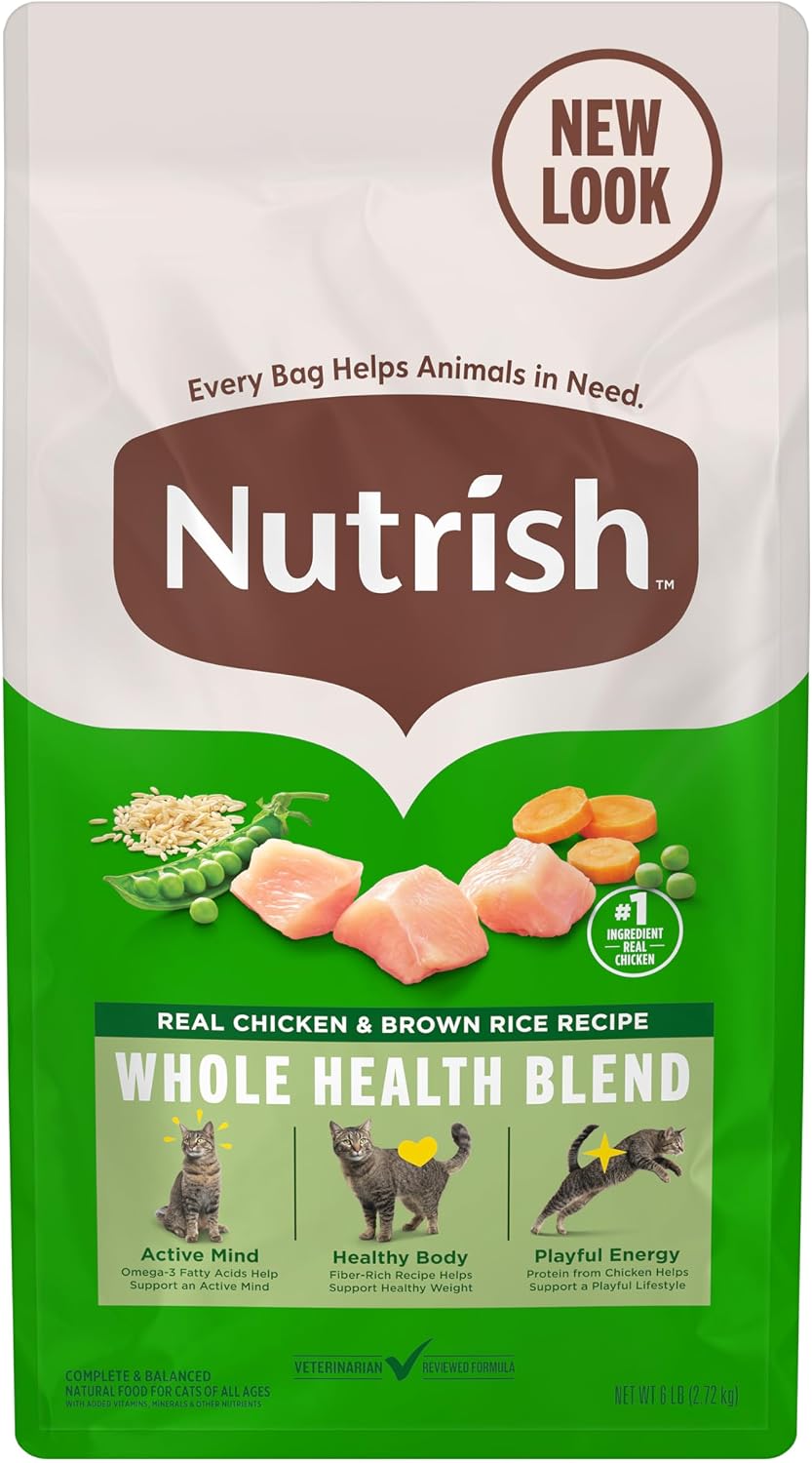 Nutrish Dry Cat Food, Chicken & Brown Rice Recipe, 3 lb. Bag (Rachael Ray) | Suitable For All Life Stages, Veterinarian Reviewed Formula, Natural Food with Added Vitamins, Minerals & Nutrients