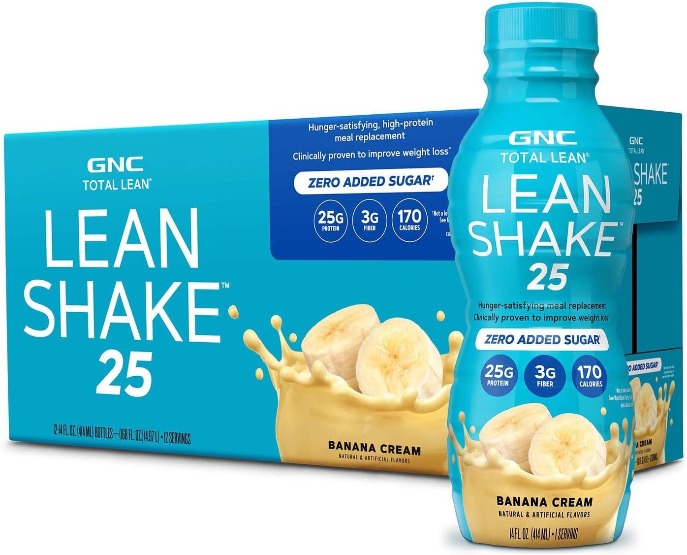 GNC Lean Shake 25 Protein Shake, Clinically Proven Weight Management, Meal Replacement, 25g Protein with Zero Added Sugar, Ready to Drink, Vanilla Bean, Pack of 12