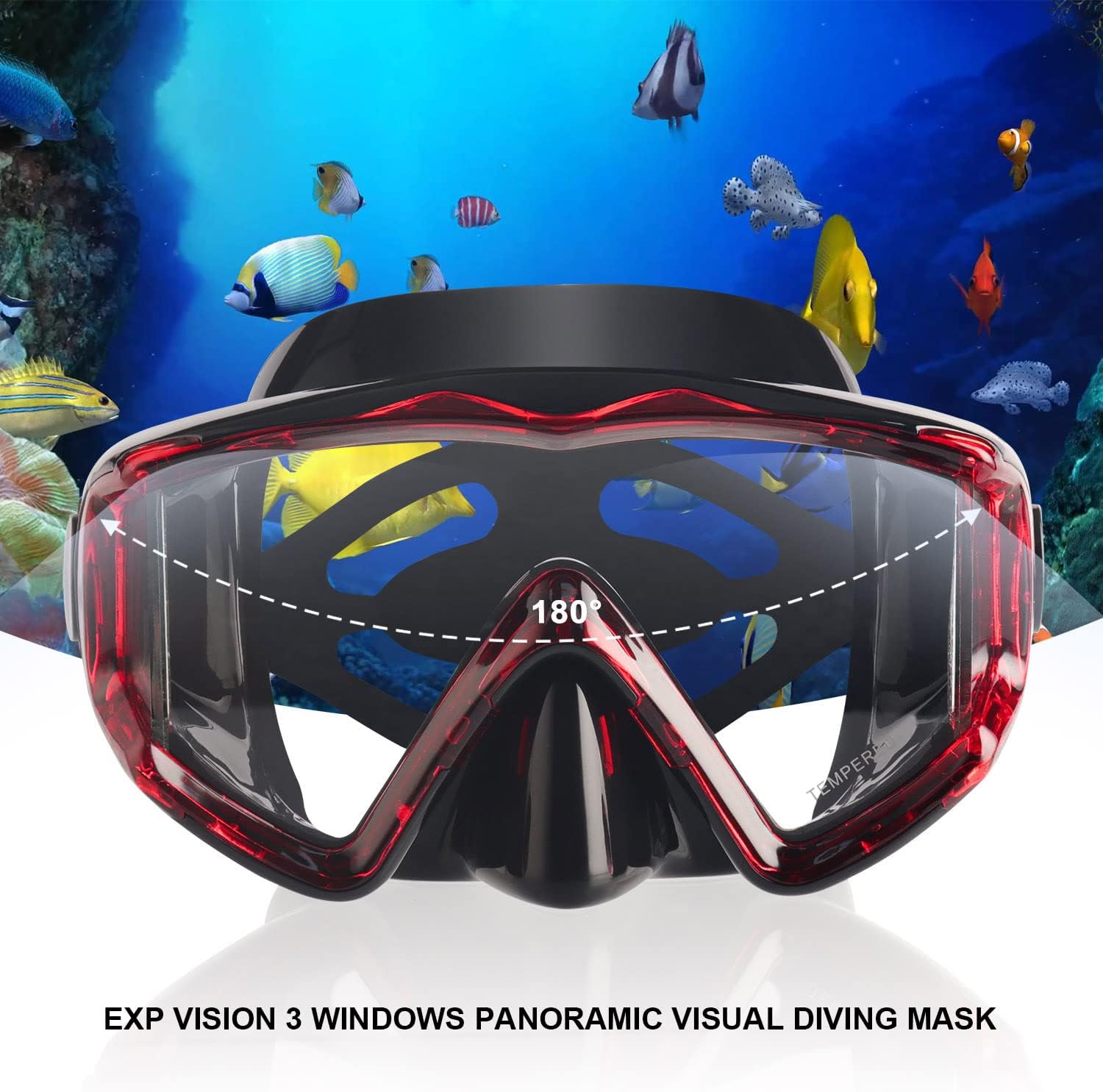 Adult Pano 3 Scuba Diving Mask, Tempered Glass Snorkel Mask Anti-Fog Swim Mask No Leakage Swim Goggles with Nose Cover Snorkeling Gear for Snorkeling