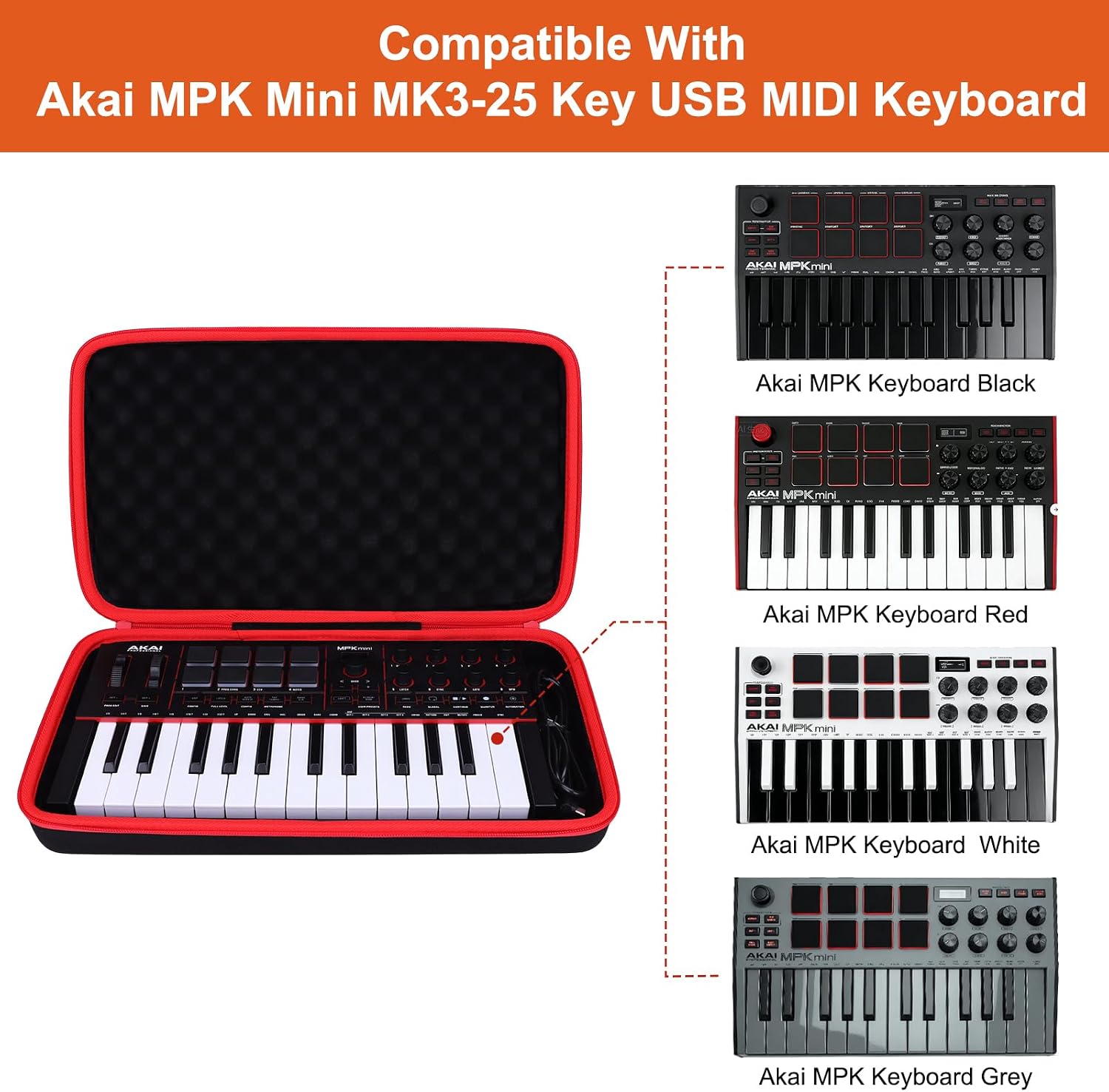 LTGEM Case Compatible with Akai Professional MPK Mini MK3 / MPK Mini Play MK3 25 Key USB MIDI Keyboard Controller, Black+Gray(Case Only)