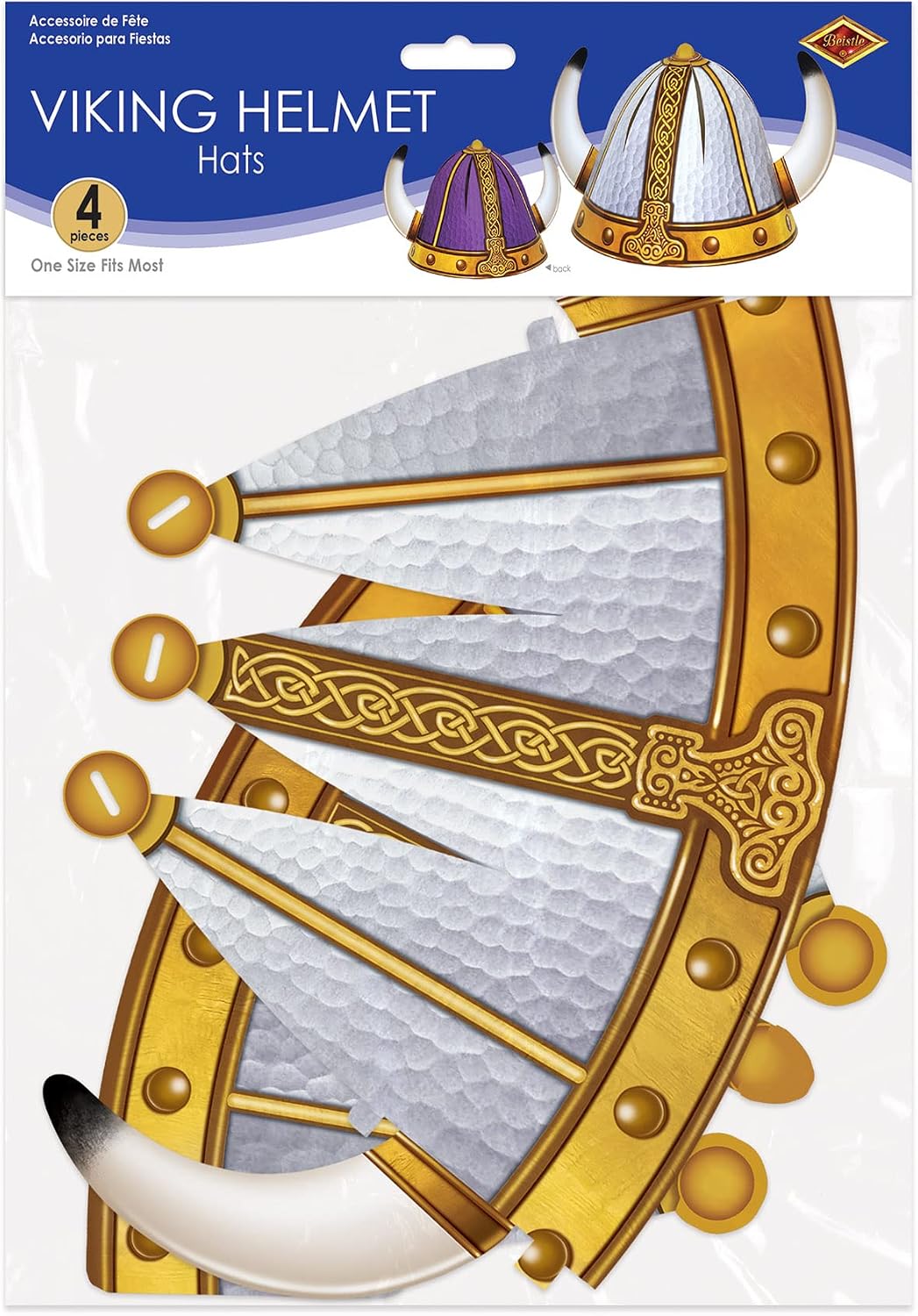 Beistle 4piece Reversible Paper Viking Helmets for Medieval Theme Party Supplies