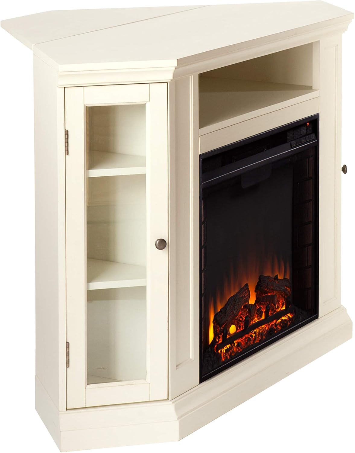 SEI Furniture Claremont Convertible Corner Electric Fireplace Media Stand with Storage, Black