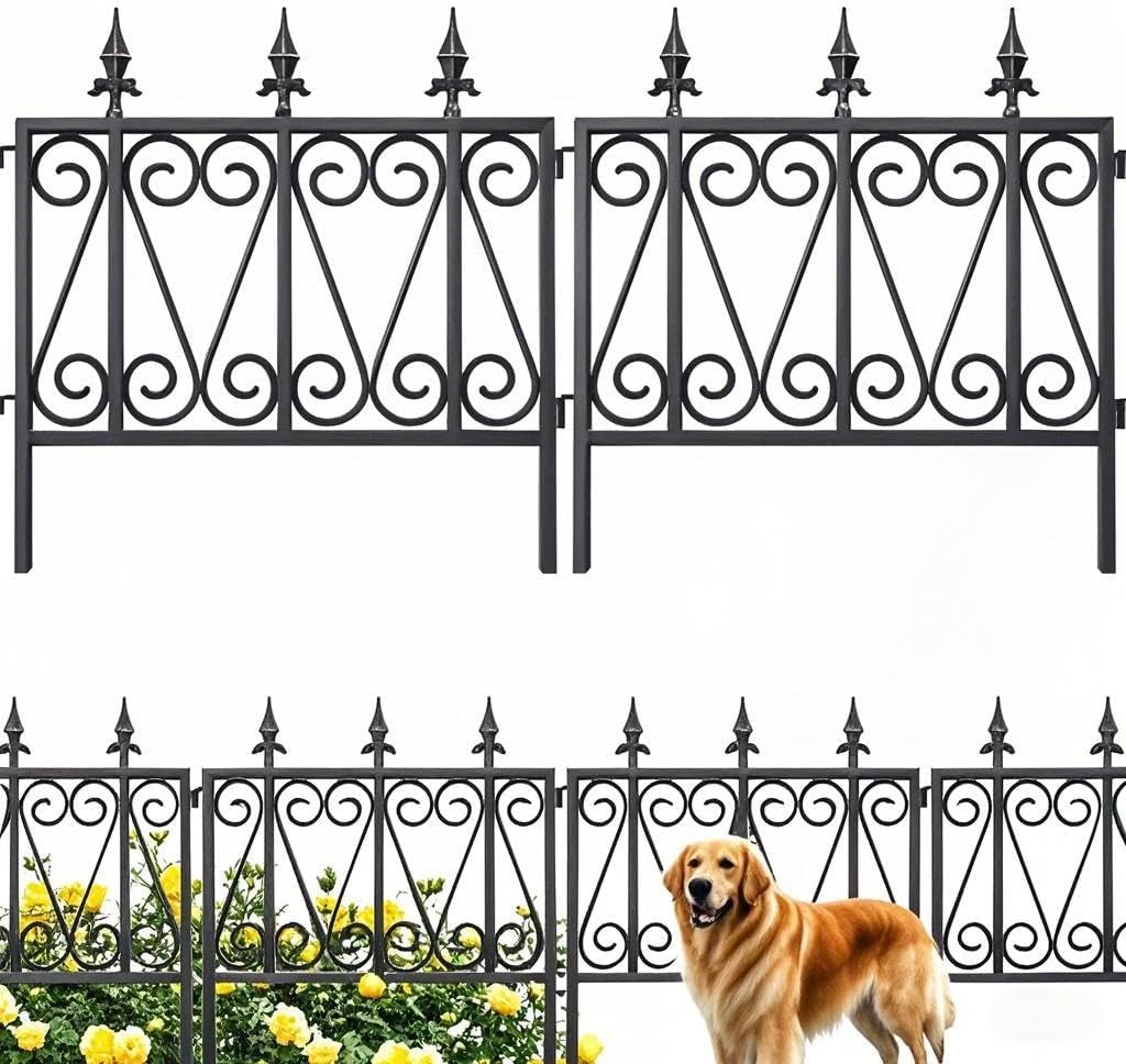 AMAGABELI GARDEN & HOME 5 Panels 32in(H)×10ft(L) Decorative Garden Fences and Borders for Dogs No Dig Rustproof Metal Fence Panels Garden Edging Border Animal Barrier Fencing for Flower Beds Black