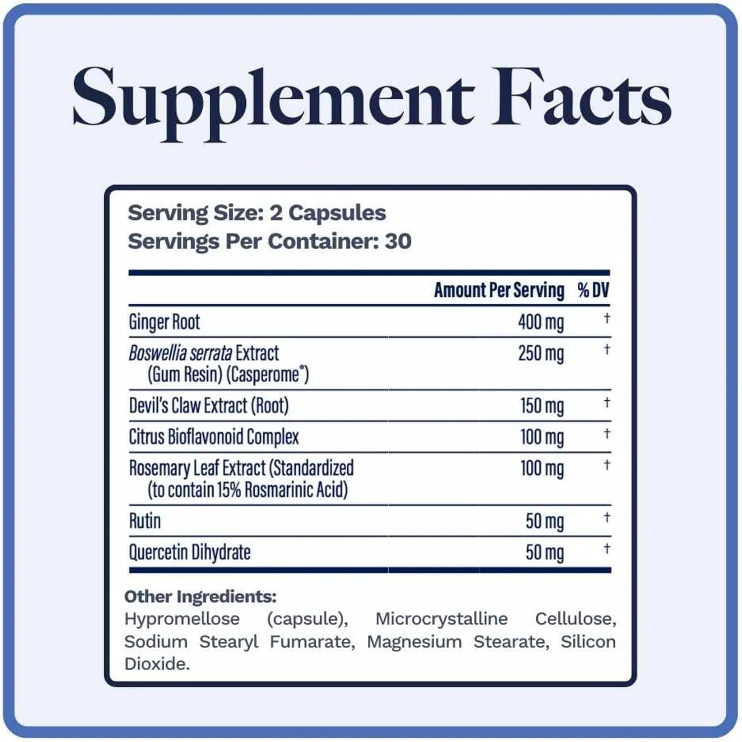 Boswellia Phytosome 250 mg with Casperome, Plus Ginger 400 mg, Devil's Claw & Rosemary AquaROX, Joint Comfort & Healthy Inflammation Response