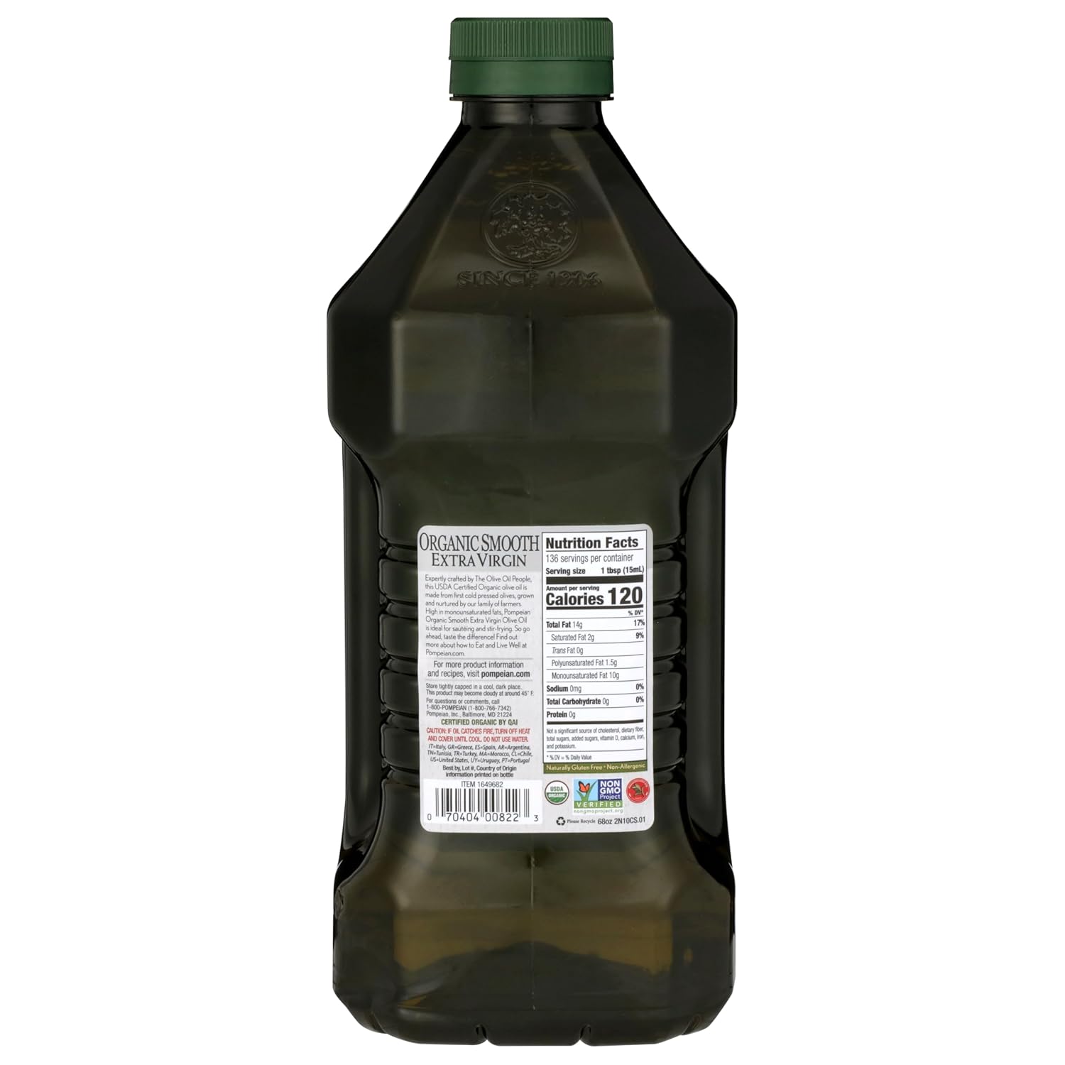 Pompeian Robust Organic Extra Virgin Olive Oil - 16 fl oz | First Cold Pressed Olive Oil for Cooking - Full-Bodied Taste for Dressings and Marinades
