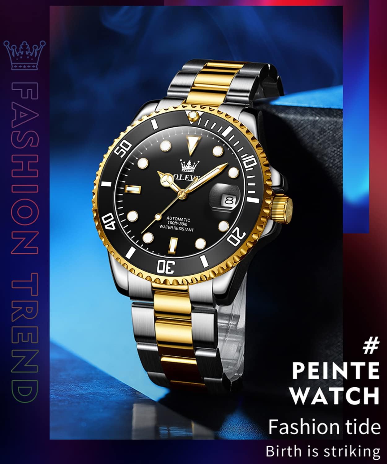 OLEVS Watch Men Luxury Dress Stainless Steel Date Analog Watch Waterproof