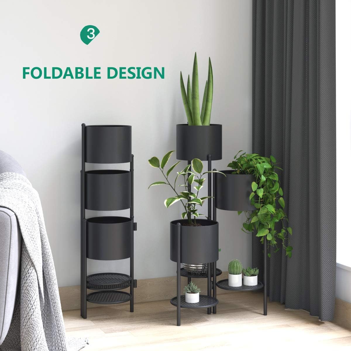 Metal Plant Stand, 6 Tier 6 Potted Indoor Gold Flower Pot Stand Holder Shelf, Foldable Decorative Display Rack for Multiple Potted Plants