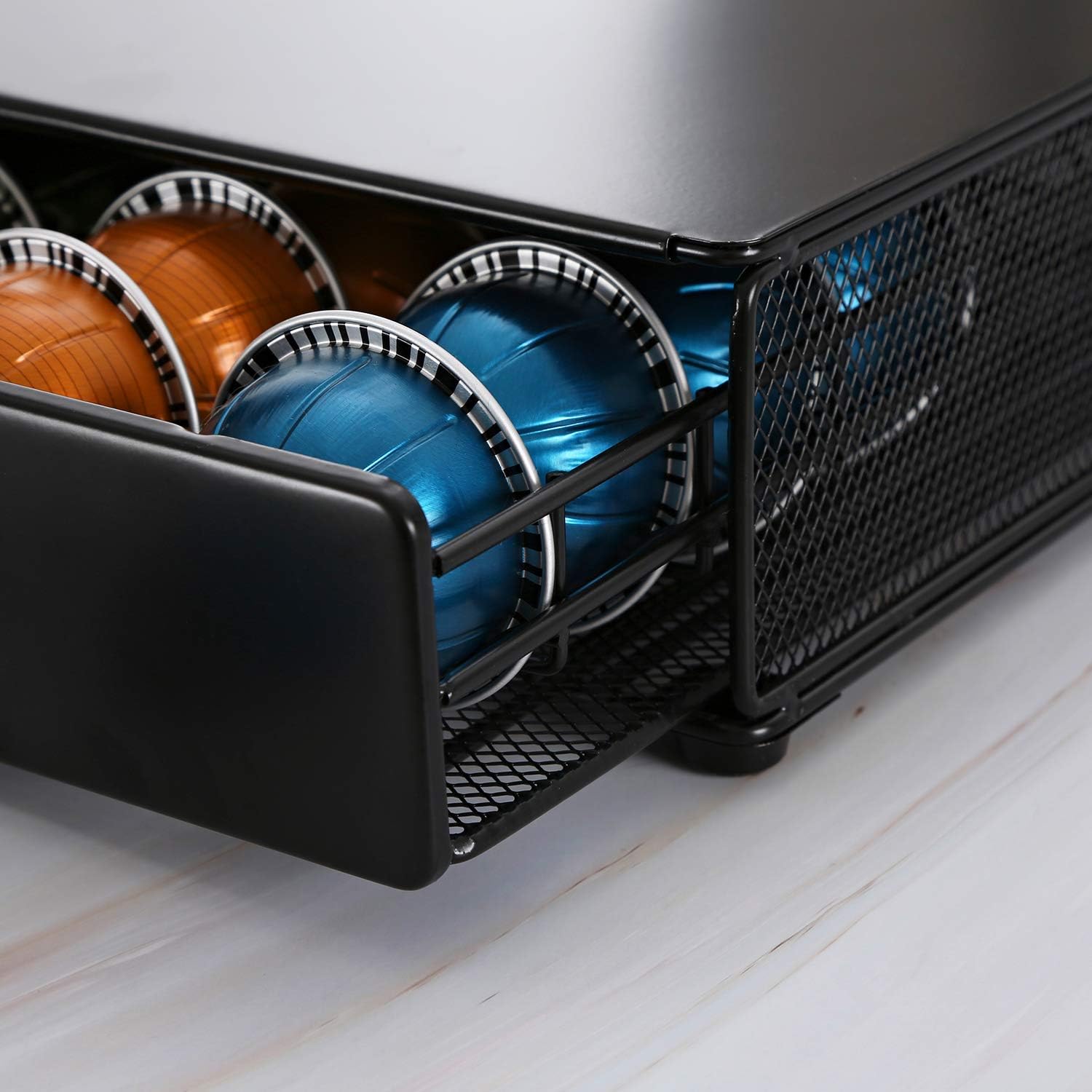 Nespresso Vertuoline Capsule Storage Drawer Vertuo Coffee Holder Metal Multiple Flavors Pods Organizer 40 Pcs Capacity
