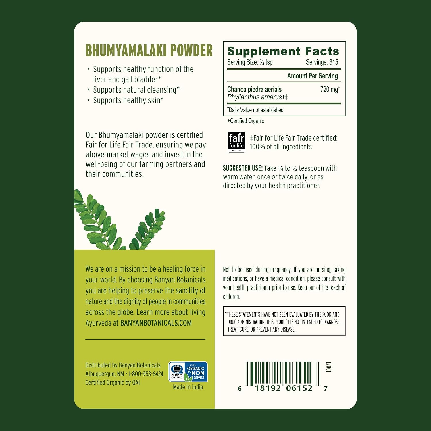 Banyan Botanicals Bhumyamalaki Powder – Organic Liver Health Supplement* – Phyllanthus spp. – for Natural Detoxification & Cleansing of The