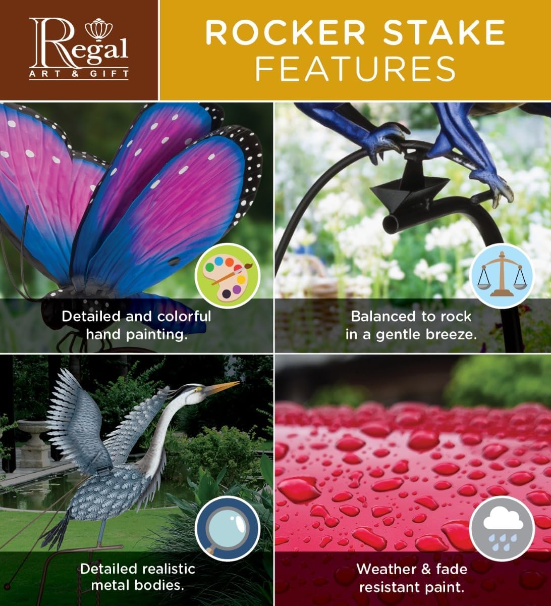 Regal Art & Gift Rocker Hummingbird Garden Stake, Kinetic Metal Yard Art