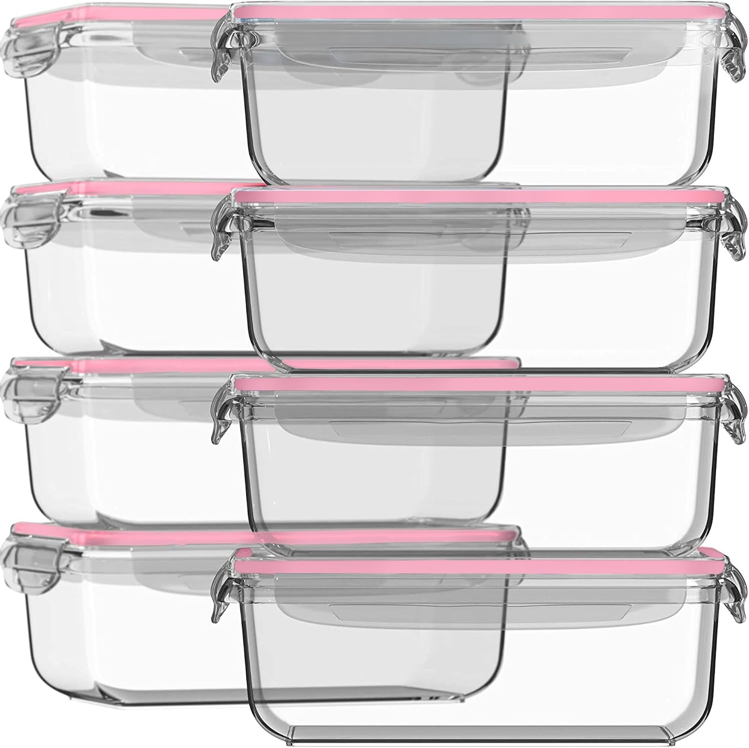 Razab 16 Pc (Set of 8) 30 Oz Glass Meal Prep Containers with Lids, Airtight Large Glass Food Storage Containers, Reusable Leak Proof BPA Free, Freezer to Oven and Dishwasher Safe