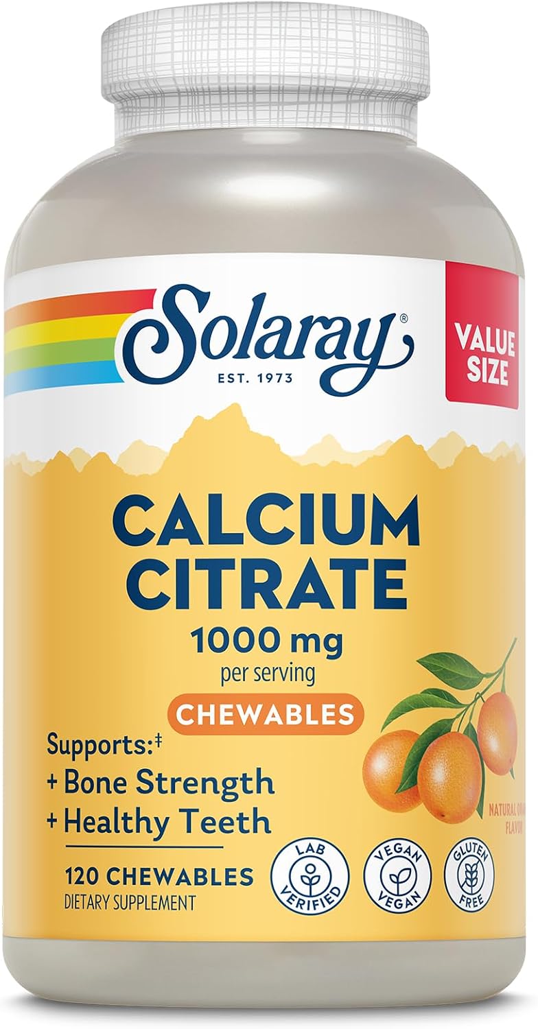 SOLARAY Calcium Citrate 1000 mg, Orange Flavor, 60 Chewables | Bone & Teeth Support - Natural Orange Flavor - 1000 mg Calcium Citrate - 15 Servings - Vegan, Gluten Free, Lab Verified
