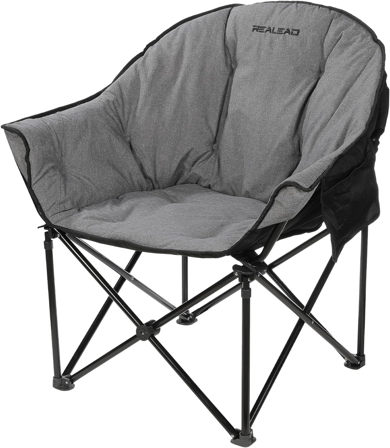Oversized Camping Chairs Padded Heavy Duty Folding Support 400LBS | Comfy Lawn Chairs for Adults Outdoor Sports with Side Mesh Bag & Cup Holder, Portable Foldable, Sturdy Steel Frame (Grey)