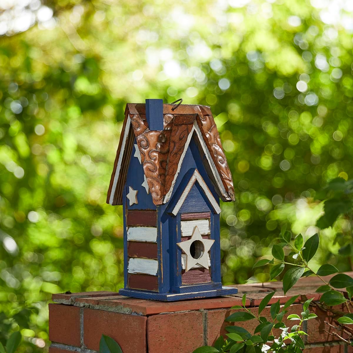 Glitzhome 12" H Green Hanging Distressed Solid Wood Garden Bird House Decorative Birdhouse