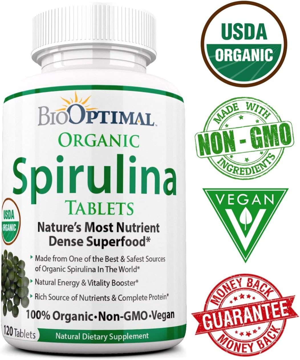 BioOptimal Chlorella Spirulina - Bundle - Organic Chorella Tablets & Organic Spirulina Tablets, 120 Count Each