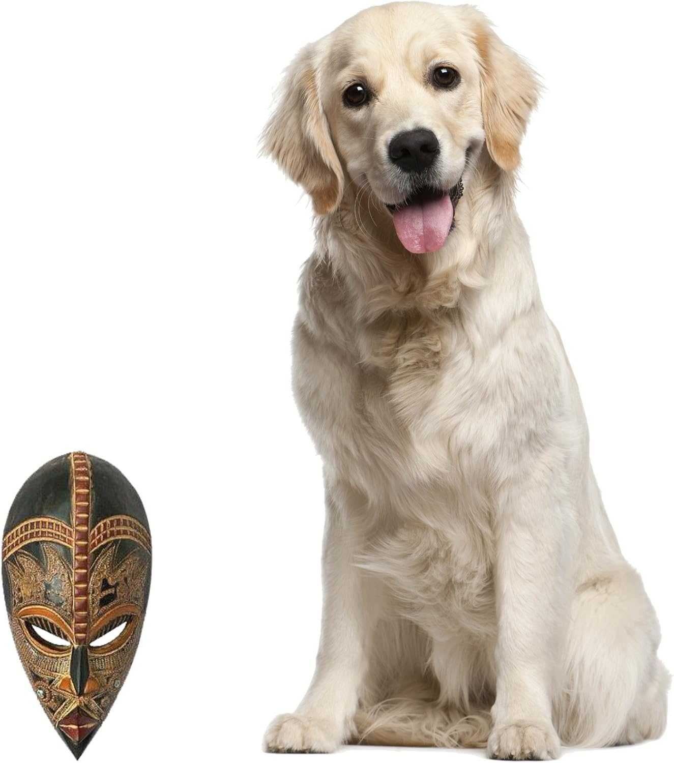 NOVICA Light Brown Handcrafted Nigerian Wood Wall Mask with Aluminum Accents, 'King's Companion'