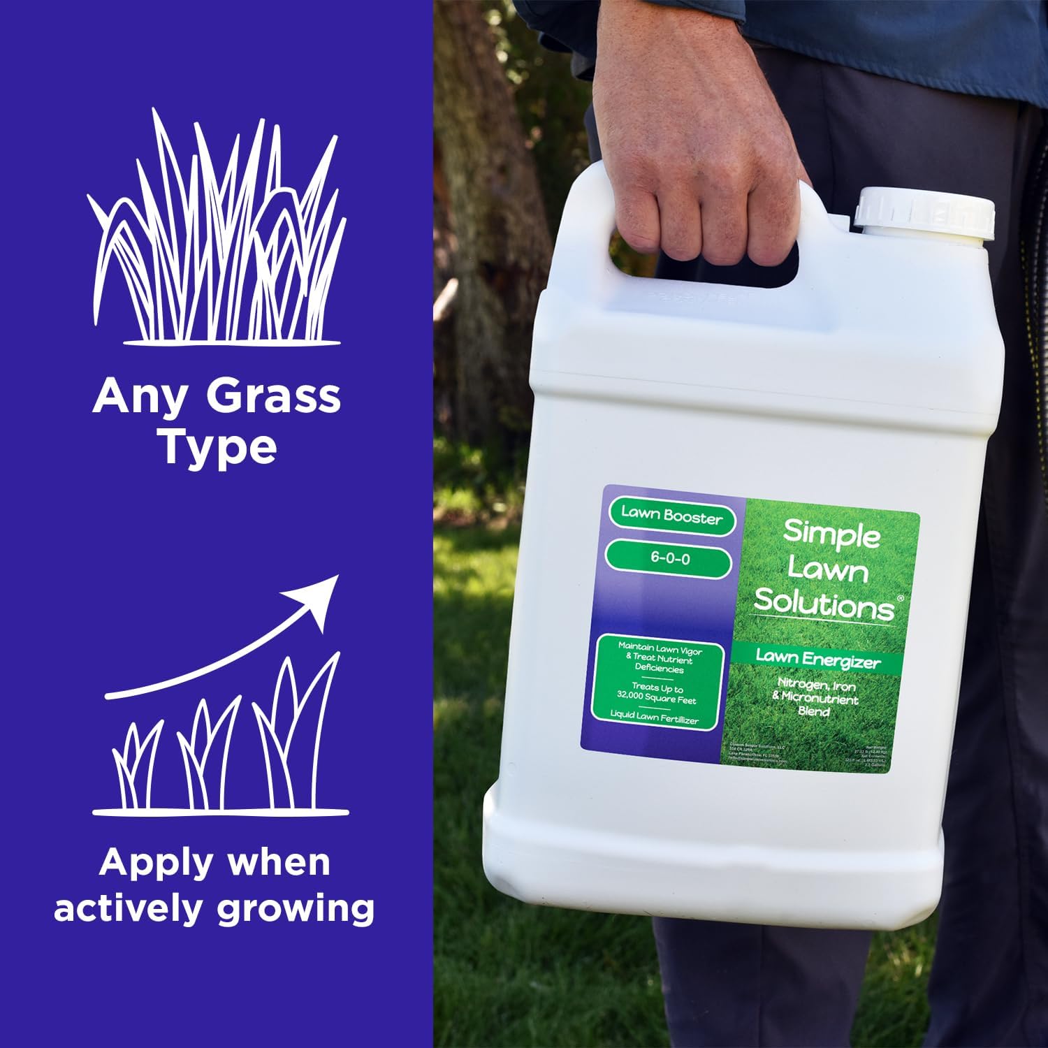 Commercial Grade Lawn Fertilizer with Iron- Liquid Fertilizer Spray- Nitrogen and Iron for Deeper Green Turf- Any Grass Type - Simple Lawn Solutions - Lawn Energizer - 32 Ounce