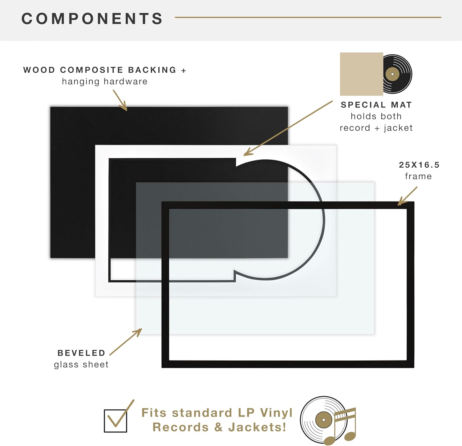 MCS Single Matted Record Album Frame, 15x15, Black