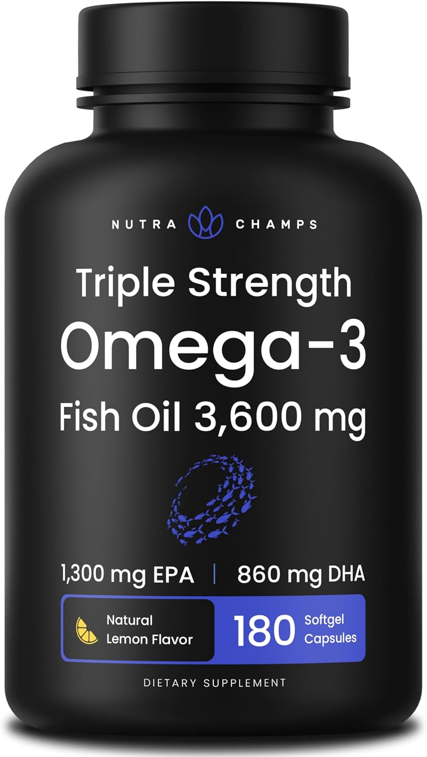 Triple Strength Omega 3 Fish Oil 3600 mg | EPA & DHA | 180 Softgels | Burpless Fish Oil Supplement