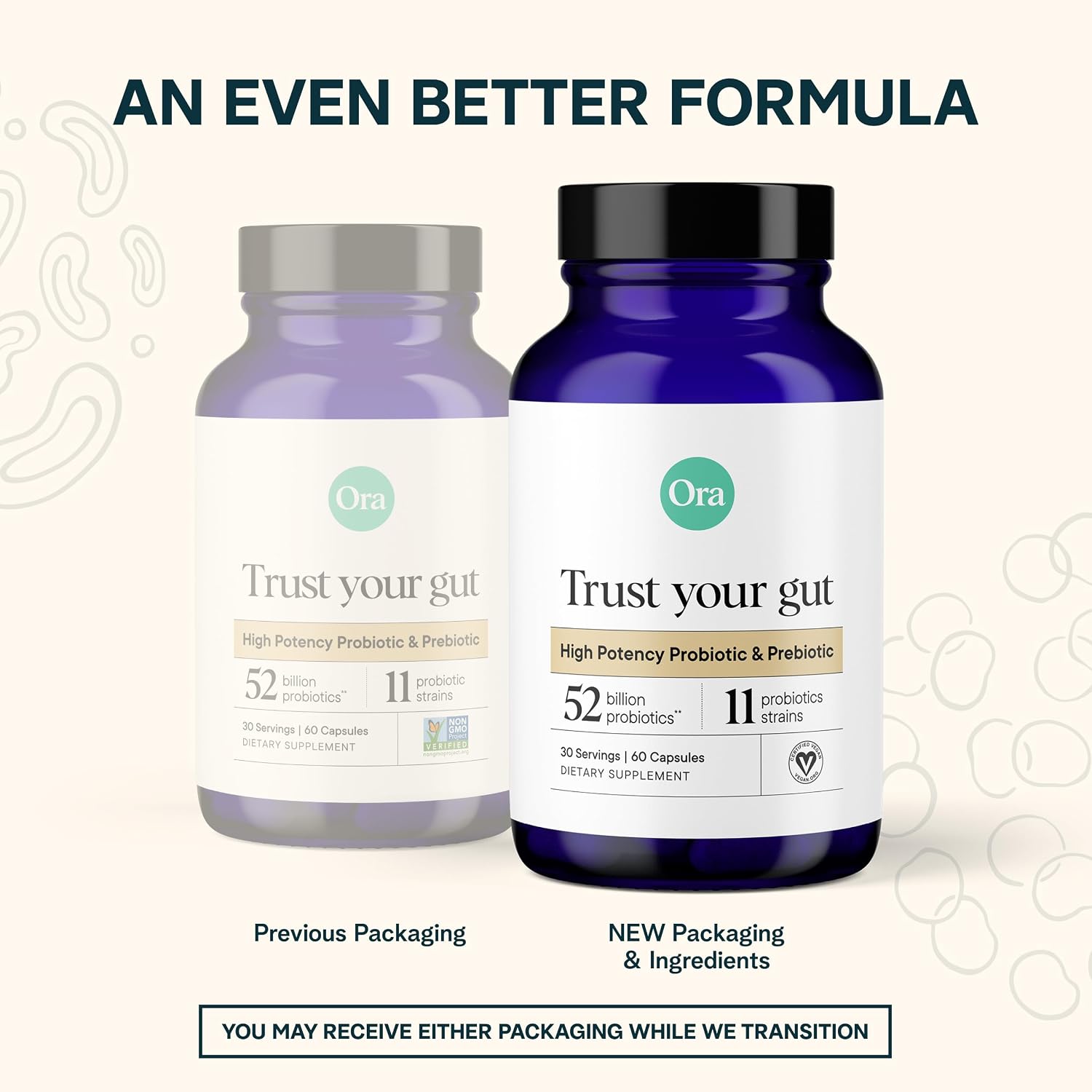 Ora Organic Vegan Probiotic and Prebiotic Capsules | 16 Billion Probiotics + Organic Prebiotics, Dairy-Free, Gluten-Free, for Sensitive Stomachs- 1 Month Supply (60 Capsules)