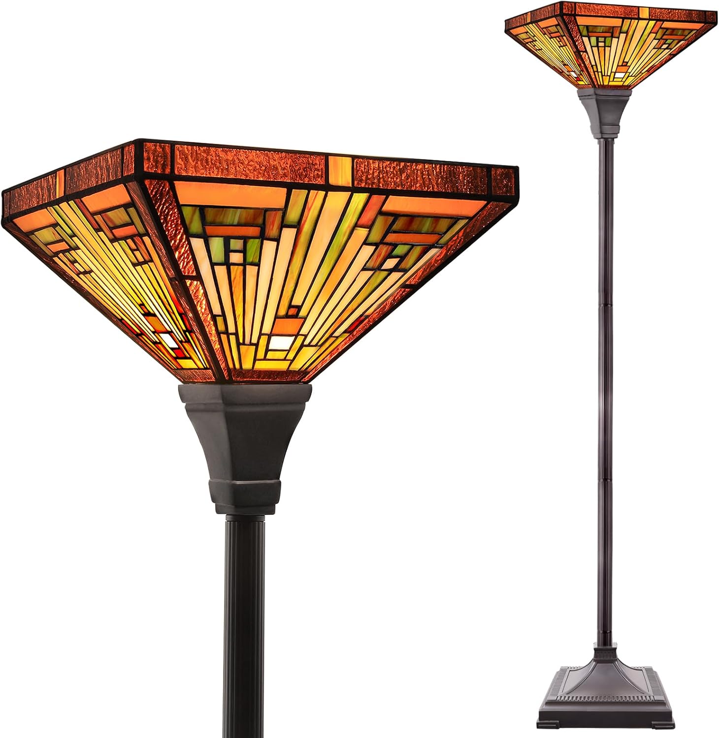 Capulina Tiffany Lamp Antique Amber Brown Stained Glass Torchiere Floor Lamp