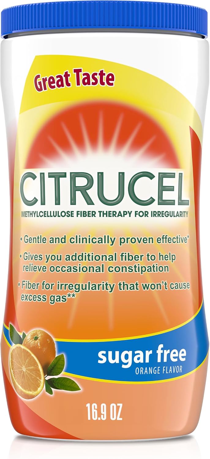 Citrucel Powder Fiber Therapy for Occasional Constipation Relief, 16.9 oz | Sugar Free, Methylcellulose Fiber Therapy for Irregularity That Won't Cause Gas, Orange Flavor