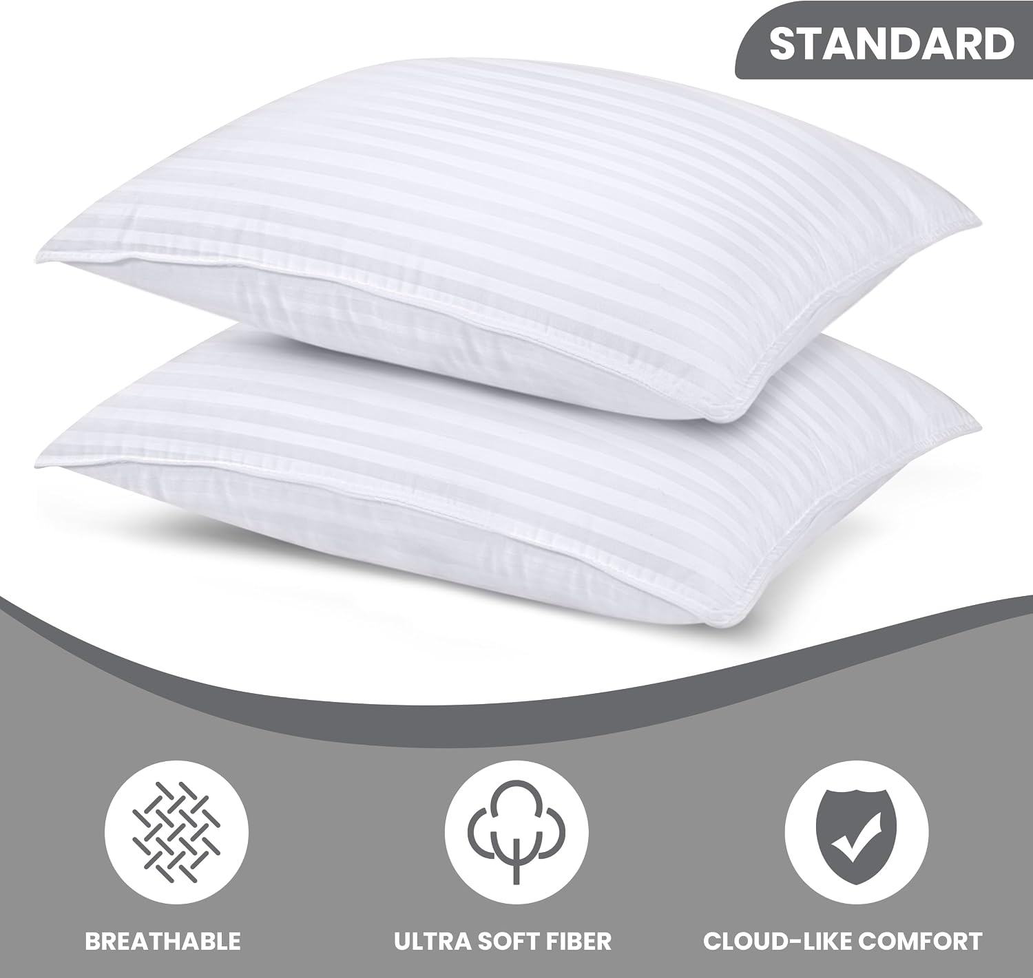 Utopia Bedding Hotel Bed Pillows for Sleeping, Pillows King Size Set of 2 | Down alternative pillows, cooling hotel quality, luxury comfort for back, side & stomach sleepers, Premium Stripes, White