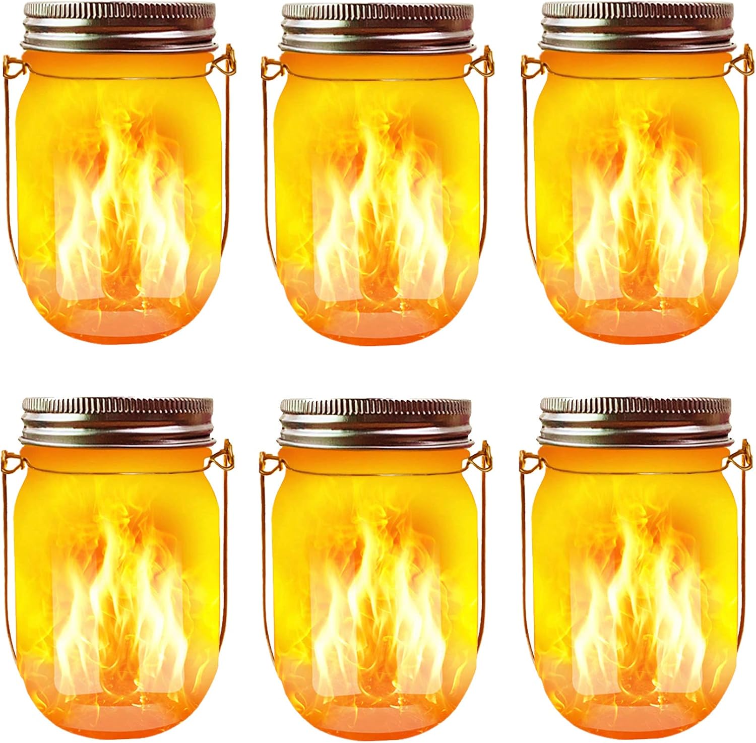 Solar Flicker Torch Lights, 6 Pack Waterproof Dancing Flicker Lanterns Lights Build-in Glass Mason Jar