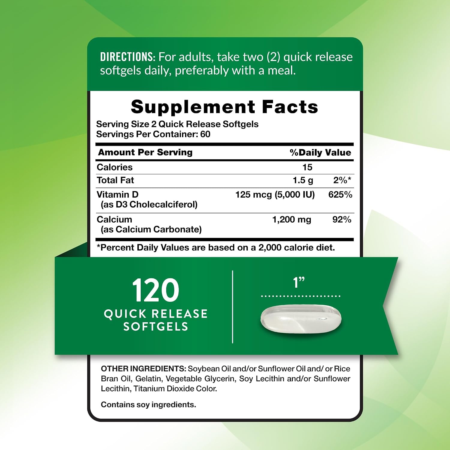 Nature's Truth Absorbable Calcium | 1200 mg | with Vitamin D3 5000 IU