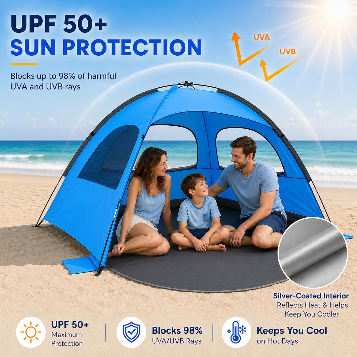 NXONE Beach Tent Sun Shelter, UPF 50+ UV Protection, Easy Setup