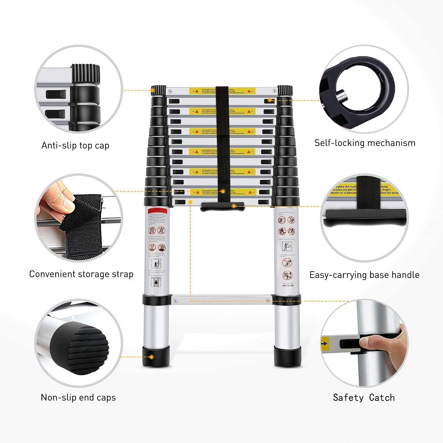 Jiahe 16.5fT/5M Aluminum Telescoping Extension Ladder Portable Multi-Purpose Portable Extension Ladder for Indoors Outdoors with Capacity of 330LB